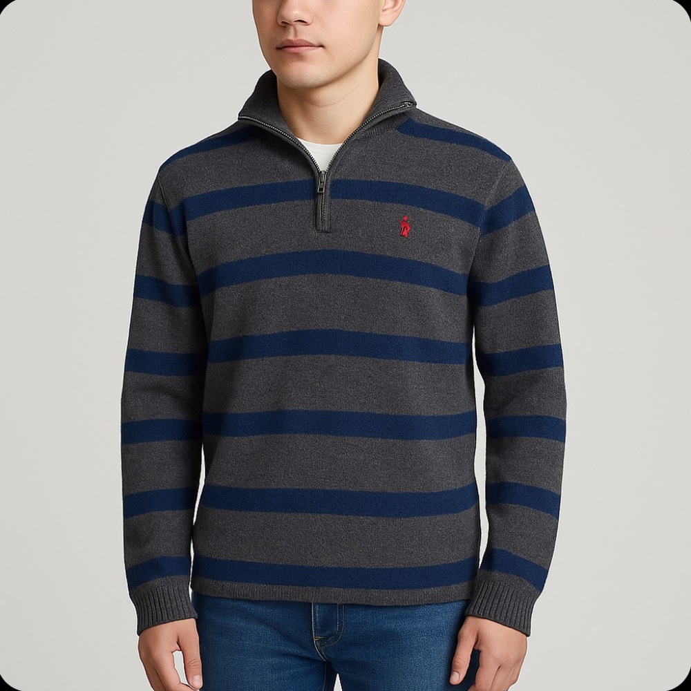 Polo Ralph Lauren Kids Striped Quarter-Zip Sweater L (14–16) Preppy Classic